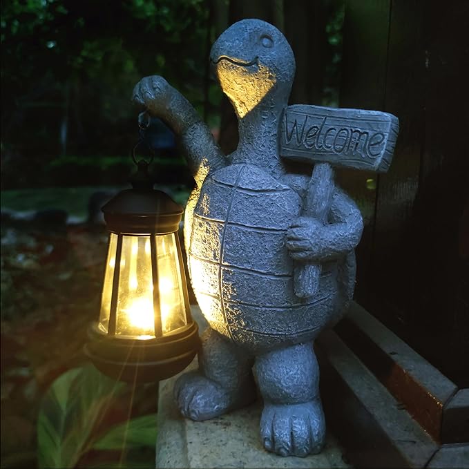Solar Turtle Garden Outdoor Statues,Resin Turtles Figurine Decorations with Solar Lights Lantern, Outdoor Turtle Art Decor for Lawn,Yard, Unique Housewarming Gift for Garden Home-VerdiqueGarden
