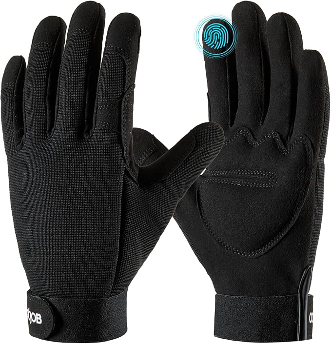 COOLJOB Thorn Proof Garden Gloves with Touchscreen Fingers for Men, Rose Pruning Work Gloves with Palm Cushion for Gardener, Farmer and Landscaper (Black 1 Pair Large)-VerdiqueGarden