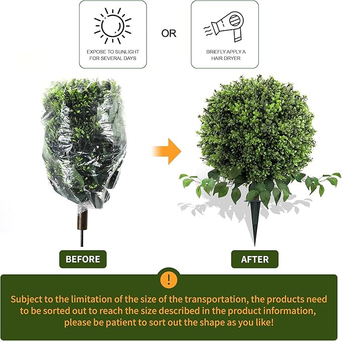 28" Artificial Boxwood Ball Bush, UV Resistant Topiary Tree Faux Boxwood Ball Shaped Porch Bushes with Ground Spike Artificial Bushes for Outdoors Front Door Decor Home Garden-VerdiqueGarden