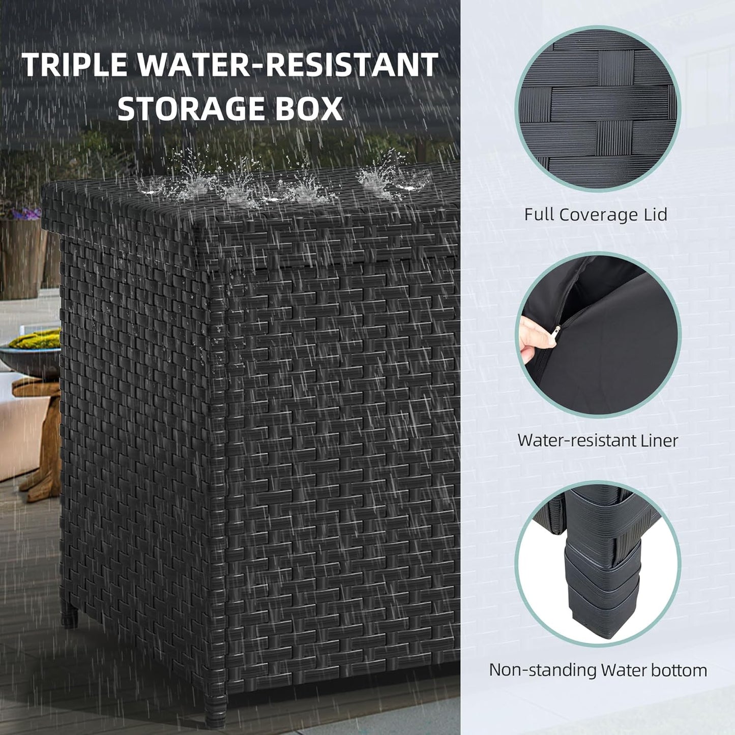 YITAHOME 260 Gallon Deck Box, XXL Wicker Outdoor Storage Box, Oversized Rattan Storage Cabinet for Patio Furniture, Cushions, Pool Storage and Garden Tools (Black)-VerdiqueGarden