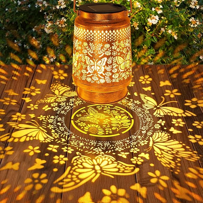 Solar Lanterns Outdoor Garden Decor Butterfly Hanging Lantern Lights, Birthday Gifts for Women Mom Grandma Waterproof Metal Solar Lights LED Decoration with Shepherd Hook for Garden Yard Patio Porch-VerdiqueGarden