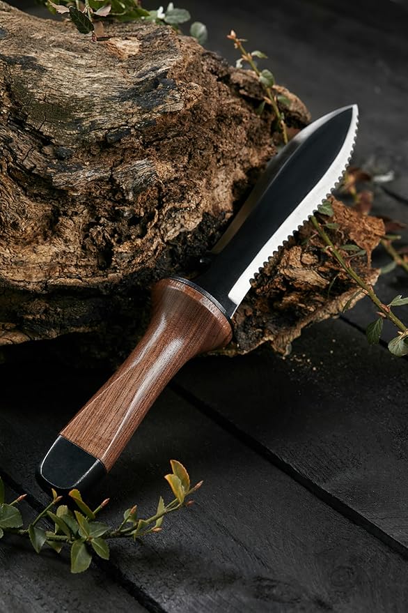 Hori Hori Garden Knife, Traditional Japanese Weeding Tool with ergonomic wooden handle. Large 7'inch blade with case. (Standard blade)-VerdiqueGarden