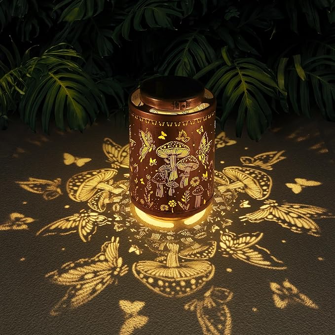 Solar Lanterns Outdoor Waterproof Mushroom Butterfly Garden Decor Gifts for Women Mon Grandma Metal Hanging Solar Lights Decoration for Outside LED Lanterns for Yard Patio Lawn Pathway Landscape-VerdiqueGarden