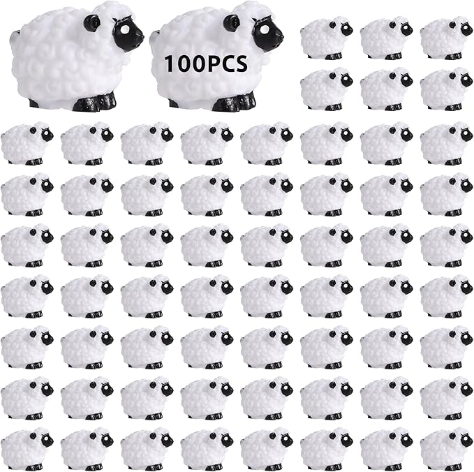 100Pcs Mini White Sheep Figurines, Miniature Resin Sheep Figurines, Mini Cute Resin White Sheep Ornaments, Little Outdoor Moss Landscape Figurines, Tiny Fairy Garden Animal Cake Toppers-VerdiqueGarden