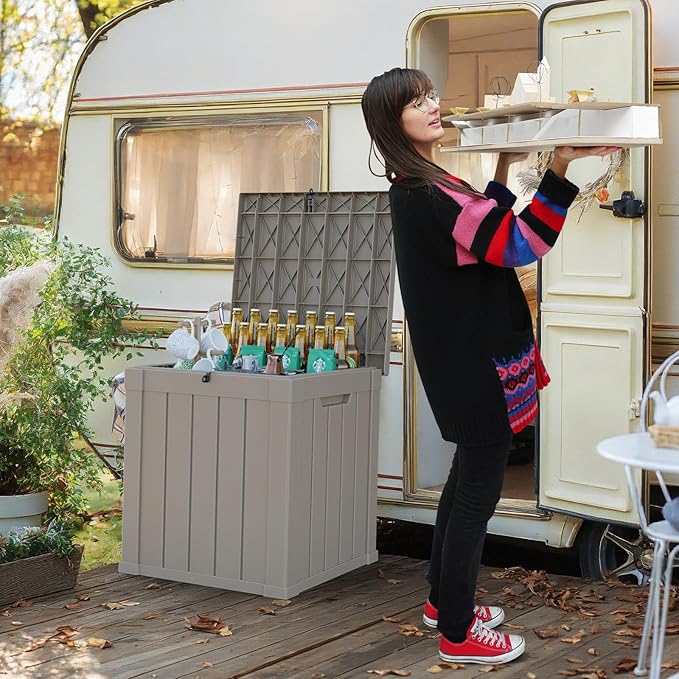 50 Gallon Resin Deck Box, Lockable Outdoor Storage Box for Patio Cushions Storage Furniture,Garden Tools, Pool Supplies, Weatherproof and UV Resistant (Grey)-VerdiqueGarden