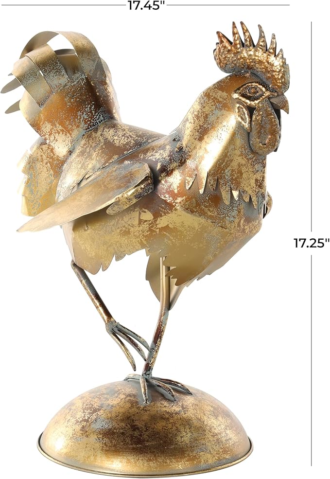 Deco 79 Metal Rooster Patina Garden Sculpture, 9" x 17" x 17", Bronze-VerdiqueGarden