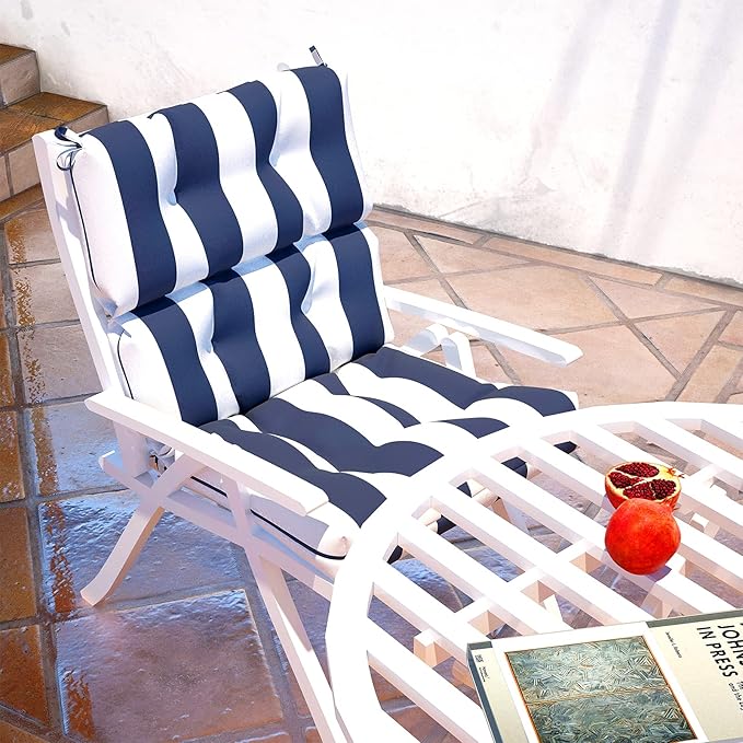 LVTXIII 2 Pack Outdoor High Back Cushions Patio Tufted Seat and Back Chair Cushions with Ties, Replacement Chair Pad for Outdoor Furniture Decoration (44” L x 22 W”, Set of 2, Cabana Navy)-VerdiqueGarden