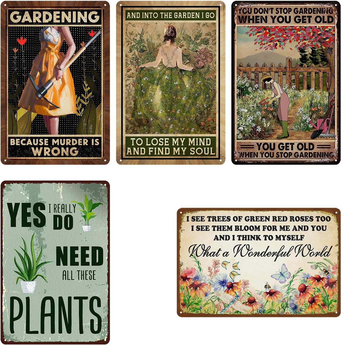 5 Pack Garden Signs Vintage Metal Tin Signs For Outside Garden Signs Decorative Outdoor Plant Lover Gifts Gardening Gift For Women Yard Sign Funny Gardening Decor 12x8 Inch-VerdiqueGarden