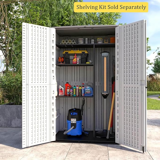HOMSPARK Storage Shed Weather Resistance, Multi-Purpose Outdoor Storage Cabinet for Backyards and Patios, Horizontal Storage Shed for Lawnmower, Patio Accessories (White, Tall - 53 cu.ft)-VerdiqueGarden