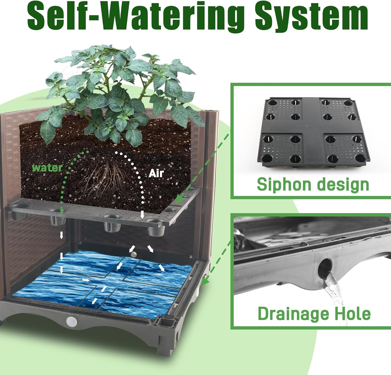 Raised Garden Bed Planter Box with Trellis, 62.2" Self-Watering Tomato Planters for Climbing Plants Vine Flowers Outdoor Patio, Tomatoes Cage with Trellis Wheels for Outdoor, 1Pack-VerdiqueGarden