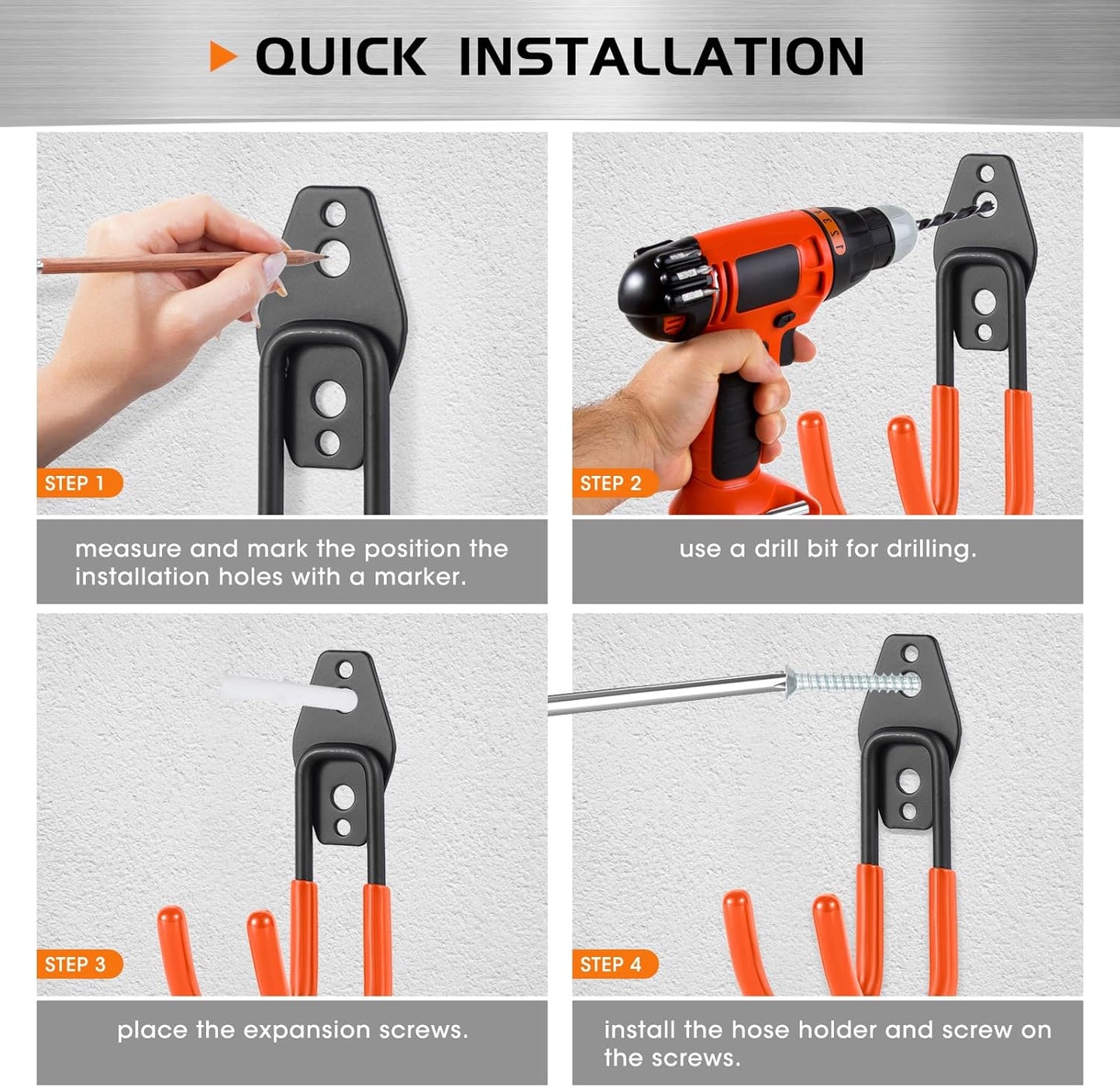 Hose Hanger Wall Mount 2 Pack,Heavy Duty Hose Holder with Screws Metal Hose Hangers for Outside,Hose Rack Suitable for Garage,Garden and Yard-VerdiqueGarden