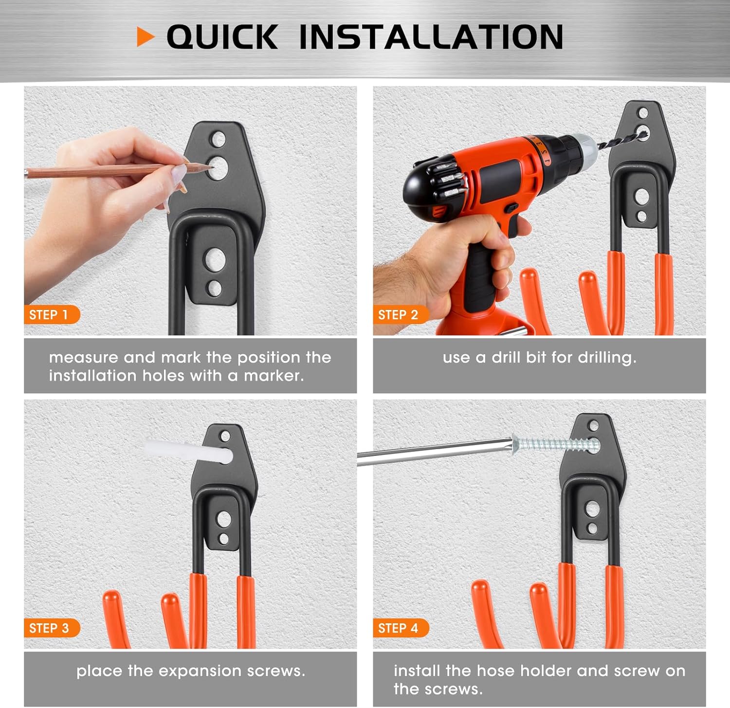 Hose Hanger Wall Mount 2 Pack,Heavy Duty Hose Holder with Screws Metal Hose Hangers for Outside,Hose Rack Suitable for Garage,Garden and Yard-VerdiqueGarden