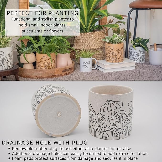 BASE ROOTS Mushroom Planter, Speckled White, Indoor/Outdoor, Holds Small Plants-VerdiqueGarden