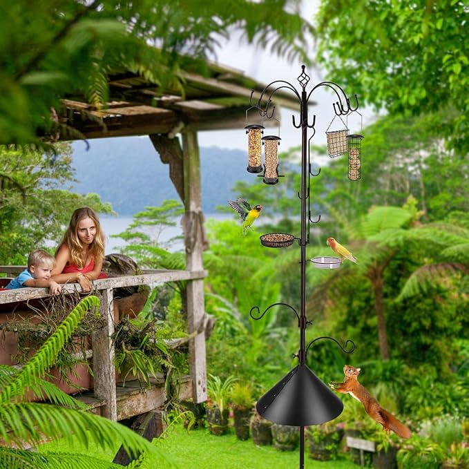 Bird Feeding Station Kit Bird Feeder Pole Wild Bird Feeder Kit with Squirrel Baffle and Suet Cage Mesh Tray Fruit Hook Double W Hook for Attracting Wild Birds-VerdiqueGarden