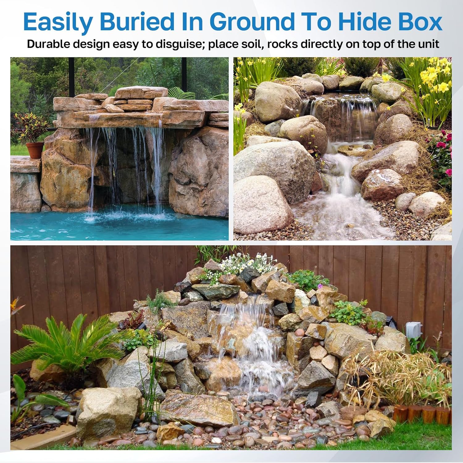 POPOSOAP Pond Waterfall Spillway Kit with 1200GPH Pond Pump & 10 Ft Corrugated Tubing, Filter Media, Pond Spillway for Outdoor Pondless Waterfall and Streams, Pondless Water Feature-VerdiqueGarden