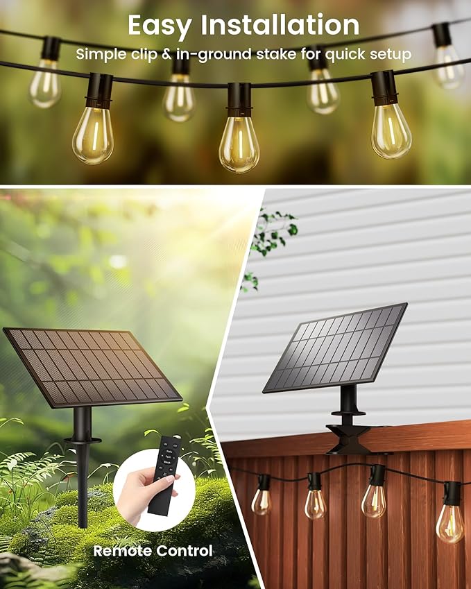 Torkase 50FT Solar Patio Lights Outdoor 15+1 Shatterproof LED Bulbs USB Rechargeable Waterproof Remote Control for Garden Porch Deck Camping-VerdiqueGarden