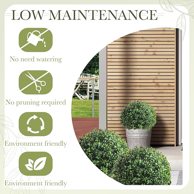 Yunlly 2 Pack 18" Artificial Boxwood Ball Bush Topiary Trees Fake Outdoor Plants, Realistic UV Resistance Faux Shrubs with Spike Greenery Topiary Potted for Front Porch Garden Yard Patio Indoor Decor-VerdiqueGarden