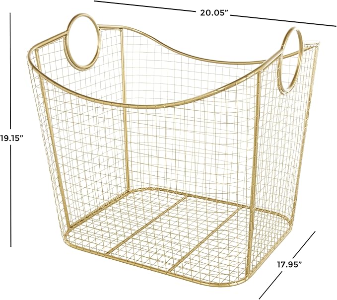 Deco 79 Metal Decorative and Functional Storage Basket Deep Basket Organizer with Round Handles, Basket for Storage 20" x 18" x 19", Gold-VerdiqueGarden