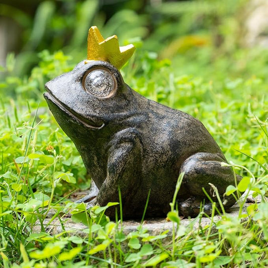 Garden Decor Statue Frog Prince,Solar Statue Decor Frog Prince,Resin Frogs Figurine with Solar Light for Patio,Balcony,Yard,Lawn Ornament,Perfect Garden Gift-VerdiqueGarden