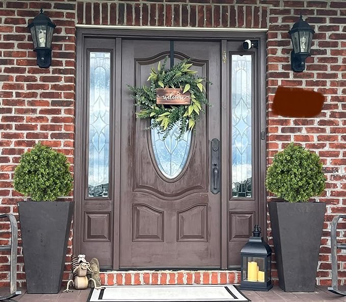 THE BLOOM TIMES 2ft Faux Boxwood Plants Outdoor Set of 2, Topiary Balls Artificial Outside Trees, 24" UV Resistant Fake Greenery Bushes & Shrubs for Front Porch Planter-VerdiqueGarden