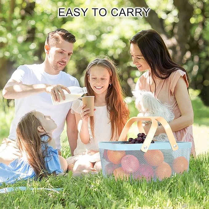 Garden Harvest Basket,Delicate Harvest Basket for Garden Vegetables,Practical Metal Mesh Wire Basket with Handle Suitable for Bathroom,Cabinet,Kitchen(Blue)-VerdiqueGarden