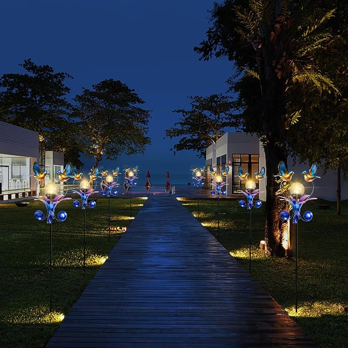 VCUTEKA Solar Lights Outdoor Metal Garden Stake Waterproof Crackle Glass Globe Garden Decor Blue Jay Bird for Pathway, Lawn, Patio, Yard-VerdiqueGarden