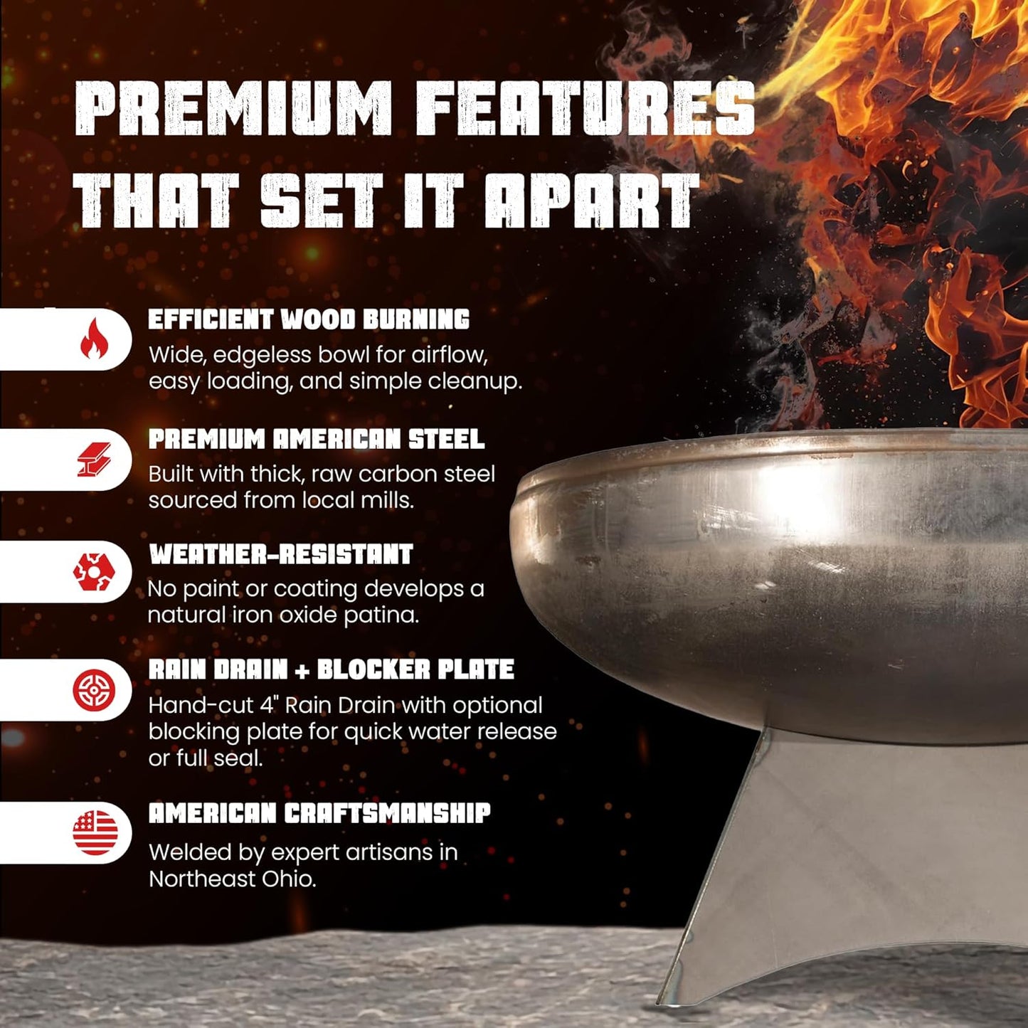 Liberty Fire Pit – Ohio Flame Wood Burning Outdoor Fire Pit - 30" Diameter with Standard Base (Made in USA)-VerdiqueGarden