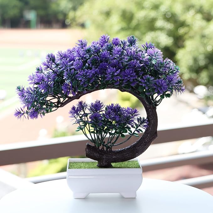 Small Artificial Plants Greenery Desktop Bonsai - Purple Plastic Fake Plants for Home Decor Indoor Bookshelf Office Desk Bathroom Room Decor, Tall 8.5"-VerdiqueGarden