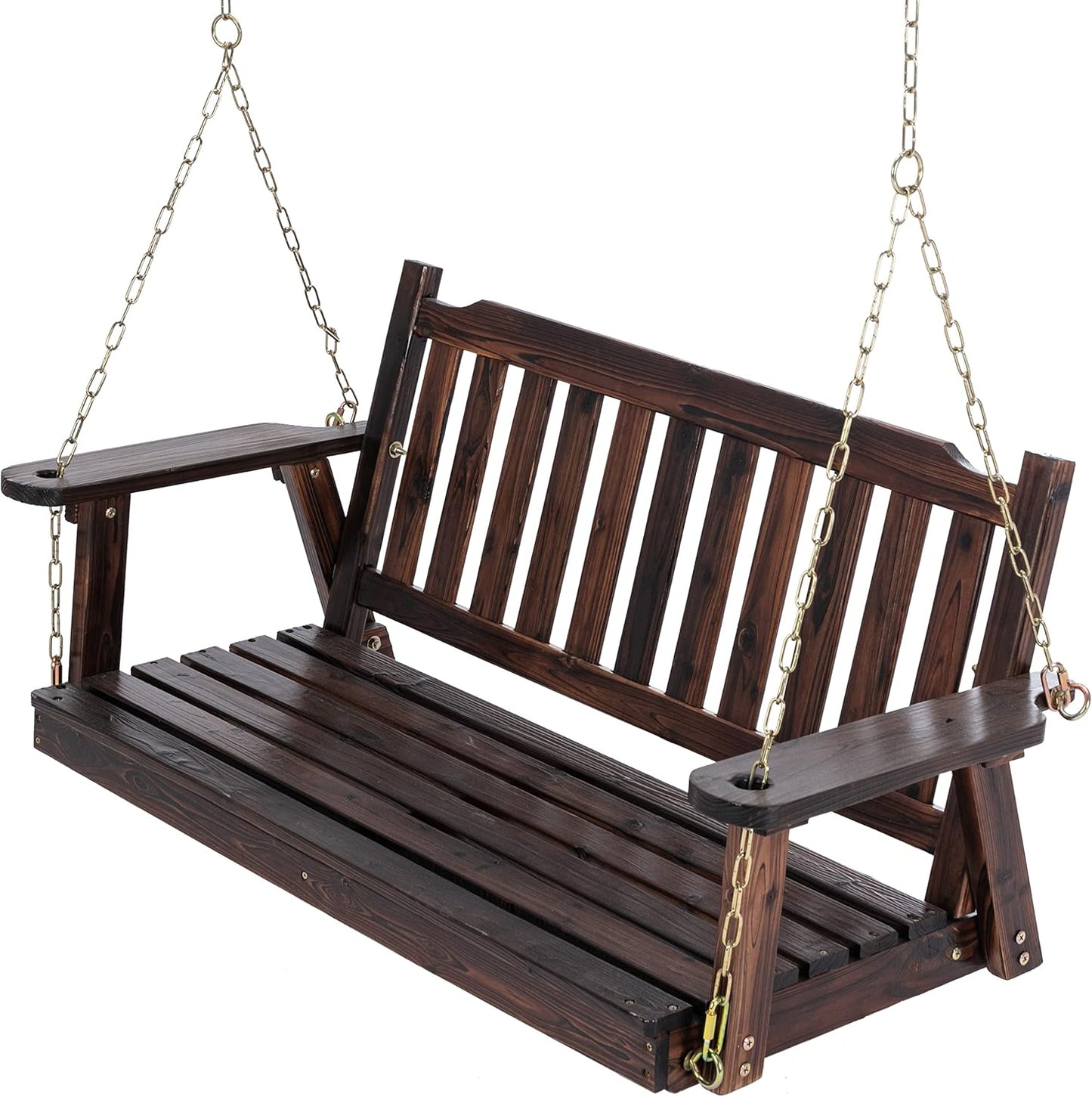 Anraja Wooden Porch Swing 2-Seater, Bench Swing with Hanging Chains, Heavy Duty 800 LBS, for Outdoor Patio Garden Yard, 4 Ft, Brown-VerdiqueGarden