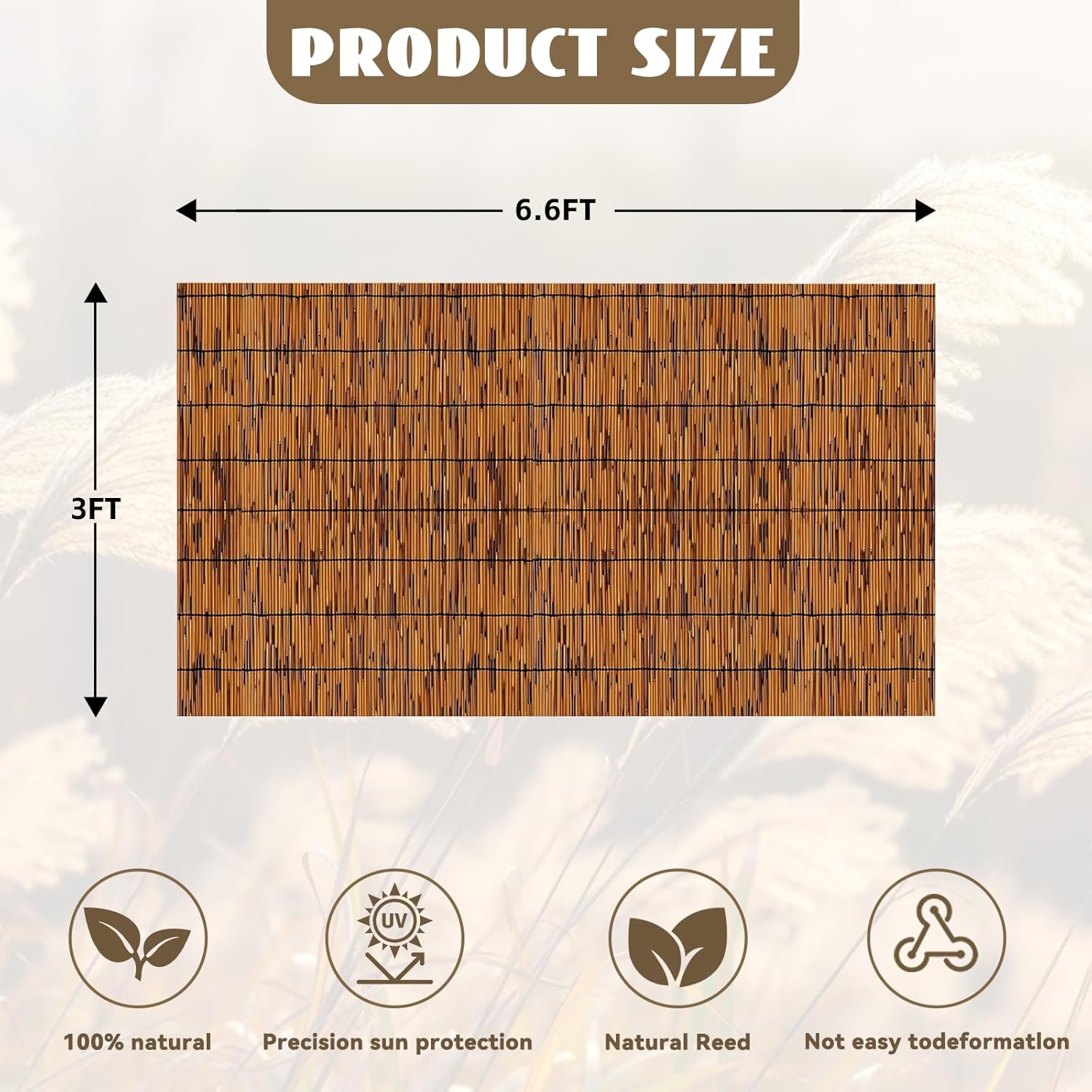 Bamboo Reed Fencing, Light Russet Bamboo Screens Outdoor for Patio, Decorative Balcony Privacy Screen Reed Fence Rolls Curtains for Garden Backyard, 3 x 6.6 FT-VerdiqueGarden