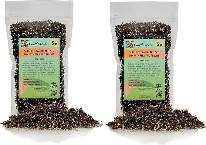 Fern + Perlite Soil Mix - 10 Quart - for Repotting and Planting Succulents and Cactuses (2 Bags of 5 Quart)-VerdiqueGarden