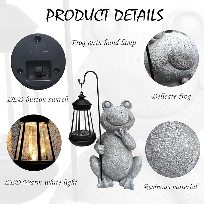 Frog Solar Garden Statues,Resin Frog Figurine Decorations with Solar Lights Lantern, Outdoor Frog Garden Decor Art for Lawn,Yard, Unique Housewarming Gift for Garden Home-VerdiqueGarden