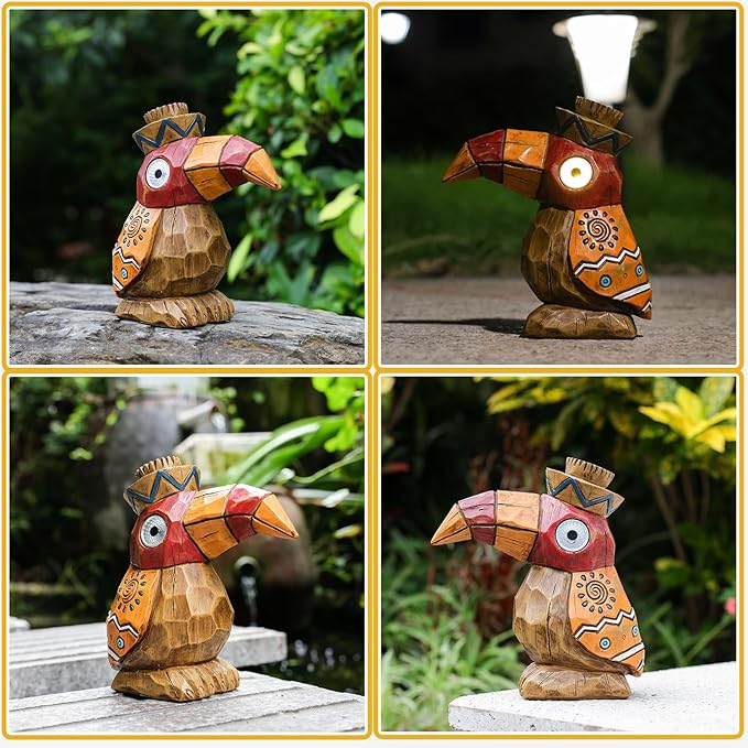 Solar Tiki Statue-WoodWoodpecker Bird-Garden Hawaiian - Solar Outdoor Light Garden Sculptures & Statues Totem Pole Bar Outdoor Patio Pool Yard Summer Decorations-VerdiqueGarden