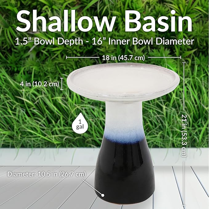 Sunnydaze 21" H Ceramic Bird Bath for Outside - Hand-Painted Outdoor Bird Bath Bowl, UV/Frost-Resistant Finish - Twilight - Classic Pedestal-VerdiqueGarden