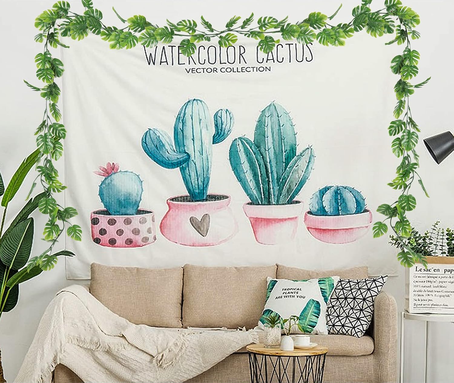 RECUTMS Artificial Palm Leaves Vines 3Pcs, 5.9FT Outdoor Fake Hanging Plant Ivy Faux Tropical Monstera Leaf Garland Greenery for Garden Porch Patio Jungle Luau Beach Birthday Party Indoor Summer Décor-VerdiqueGarden