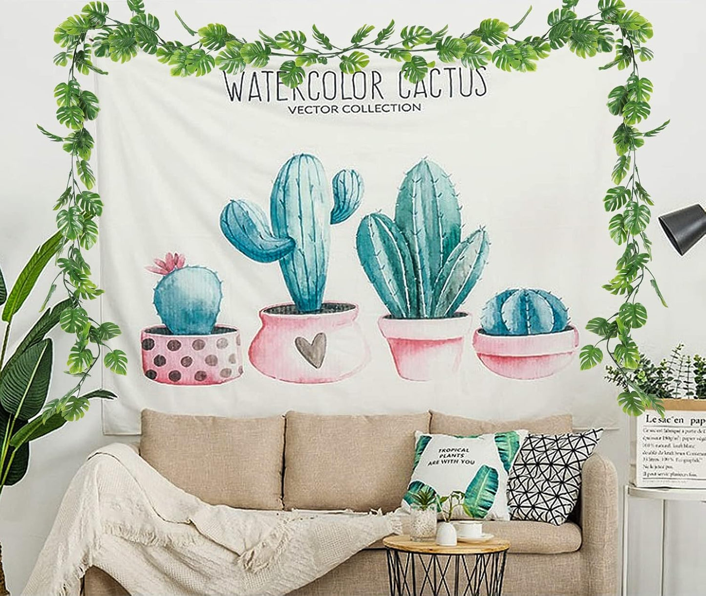 RECUTMS 2Pcs Artificial Monstera Leaf Vines 5.9FT Fake Hanging Plants Ivy Faux Tropical Palm Leaves Greenery Garland for Garden Porch Patio Jungle Luau Beach Birthday Party Indoor Outdoor Spring Décor-VerdiqueGarden