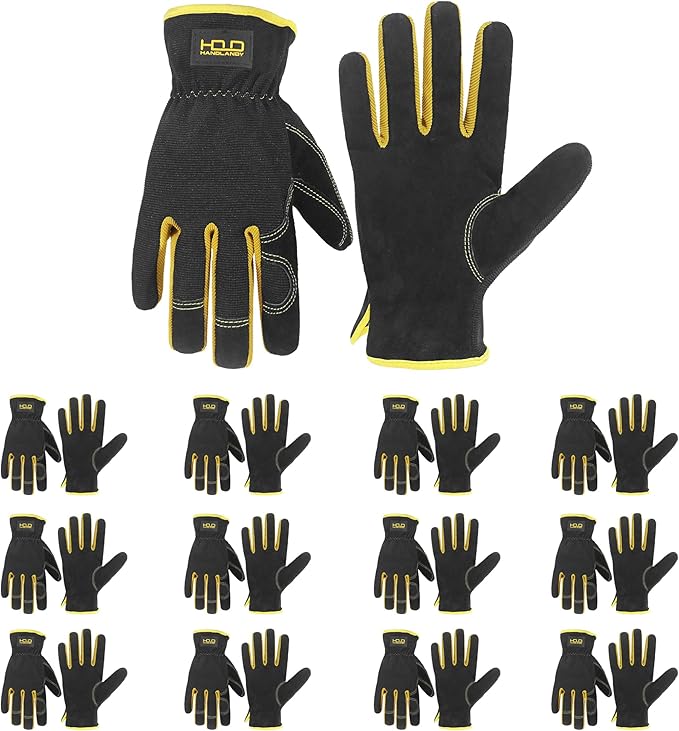 HANDLANDY Leather Work Gloves for Men & Women, Reinforced Durable Garden Gloves, Cowhide Working Glove for Gardening-VerdiqueGarden