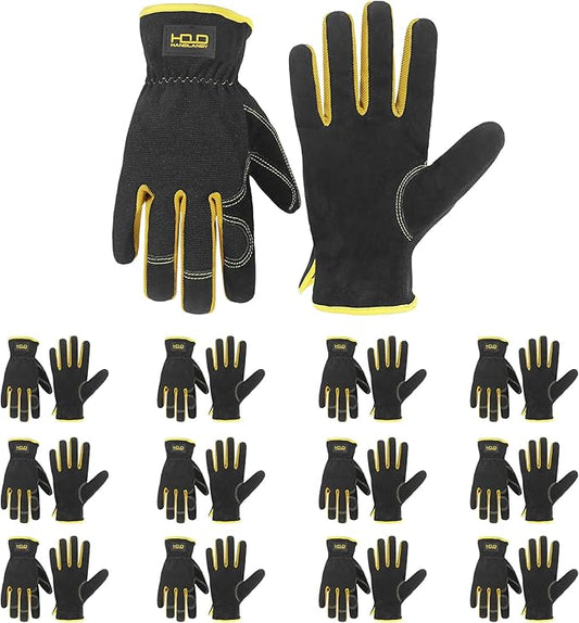 HANDLANDY Leather Work Gloves for Men & Women, Reinforced Durable Garden Gloves, Cowhide Working Glove for Gardening-VerdiqueGarden