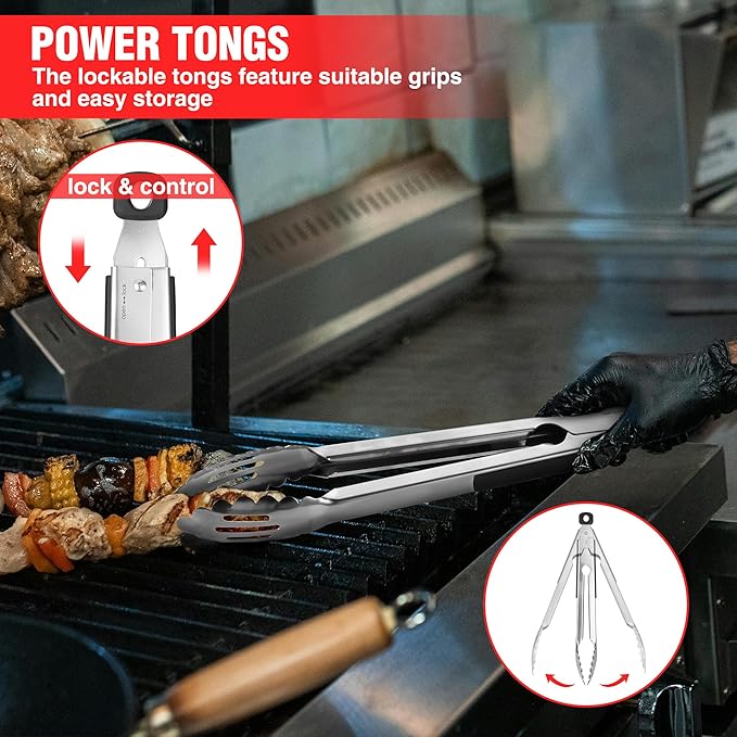 Grill Accessories Heavy Duty BBQ Set Gifts for Men/Women - Premium Stainless Steel Spatula, Fork, Brush & Tongs, Barbecue Utensils Tool Kit Gift for Grilling Lover Outdoor-VerdiqueGarden