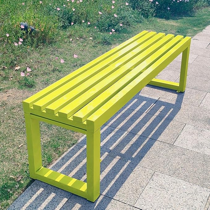 Weatherproof Metal Dining Bench, Outdoor Bench Backless Patio Bench 2-Person Farmhouse Bench Garden Bench for Kitchen, Living Room, Entryway(Yellow,47in)-VerdiqueGarden