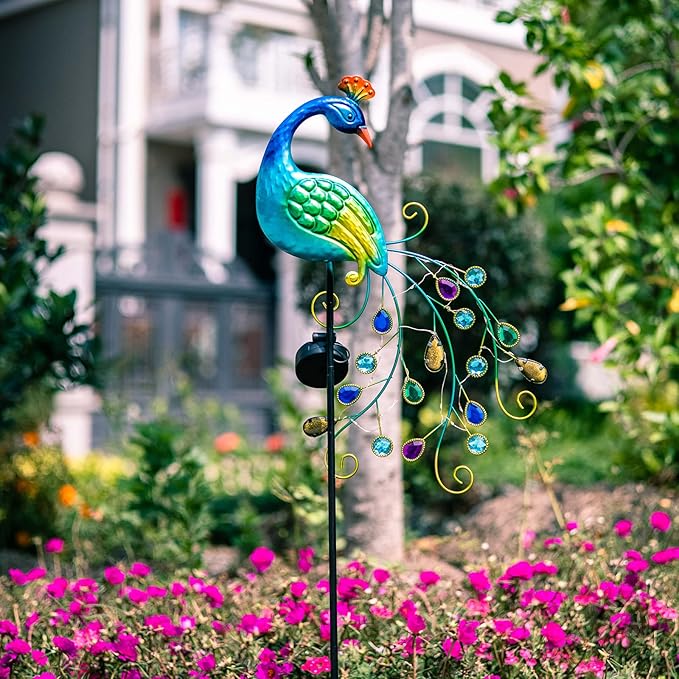DREAMSOUL Metal Peacock Garden Solar Lights Outdoor Decorative Garden Stake Lights- Waterproof Peacock Solar Landscape LED Path Light Patio Yard Lawn Outside Decoration-VerdiqueGarden