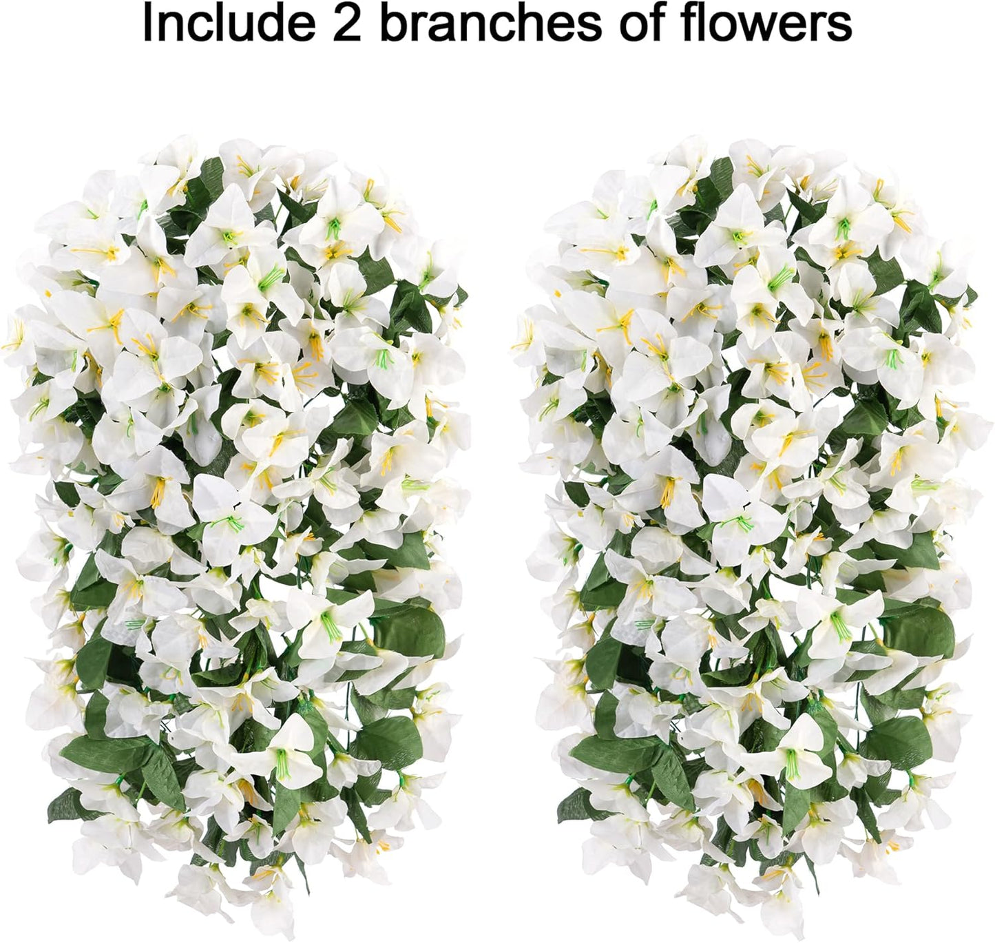Bougainvillea Artificial Hanging Flowers Plants for Outdoors Decoration, 2pcs Fake Flowers Silk Bougainvillea Vines Realistic UV Resistant Faux Flowers for Outdoor Planters Patio Urn, White-VerdiqueGarden