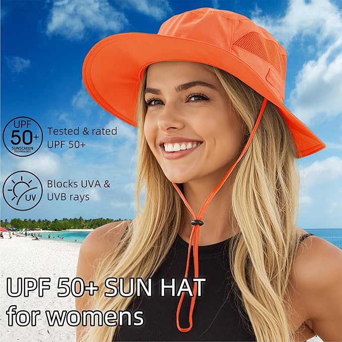 Connectyle Women's UPF 50+ Sun Hat UV Protection Wide Brim Bucket Hat Summer Beach Hats Fishing Hiking Outdoor Safari Hats-VerdiqueGarden