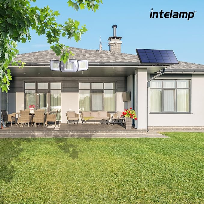 intelamp Solar Flood Lights Outdoor Waterproof, 2 Pack 6000mAh 1200LM Solar Powered Dual Motion Sensor LED Lighting Dusk to Dawn Security Floodlight Exterior with Remote 9.8ft Cable for Garden House-VerdiqueGarden