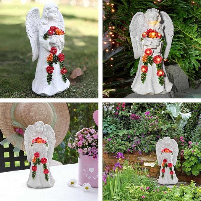 Angel Garden Statue Figurines Light Decoration Outdoor Solar Angels with 8 Led Lights Outside Resin Sculpture Art Decor Patio Lawn Yard Housewarming Gifts for Women Grandma Mom-VerdiqueGarden