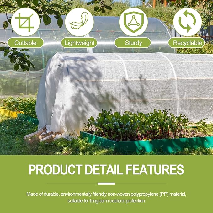 Plant Covers Freeze Protection, 10x33FT Reusable Thickened Winter Floating Row Covers, Frost Cloth Blanket Shade Cloth Garden Fabric Plant Cover for Raised Beds Vegetables Insect Winter Frost-VerdiqueGarden
