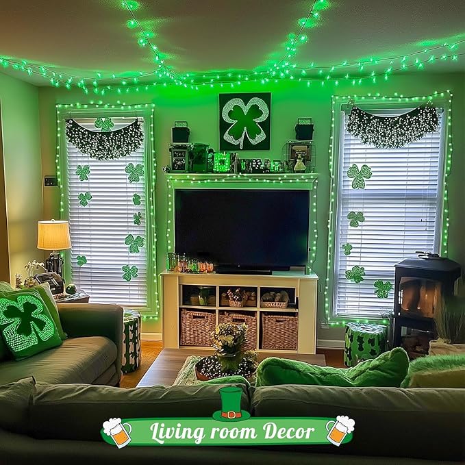 JMEXSUSS Green Lights for St Patrick's Day Decoration, 200 LED Green Christmas Lights Clear Wire, Connectable Green String Lights Indoor Outdoor for Spring Tree Garden St. Patricks Day Decor-VerdiqueGarden