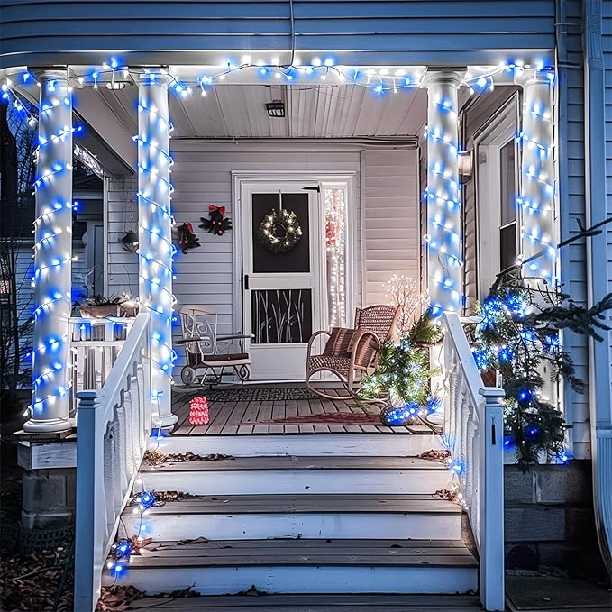 JMEXSUSS Blue and White String Lights Outdoor Indoor, 200 LED Christmas String Lights Clear Wire, 66ft Christmas Lights Plug in for Bedroom Tree Room Party Decorations-VerdiqueGarden