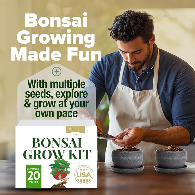 HOME GROWN Bonsai Tree Kit – Easy to Grow 4 Species of Bonsai w/Our Complete Plant Kit: Bonsai Pots & Peat Pellets Including a Bonus in-Depth Grow Guide - Great Gardening Gifts for Women and Men-VerdiqueGarden
