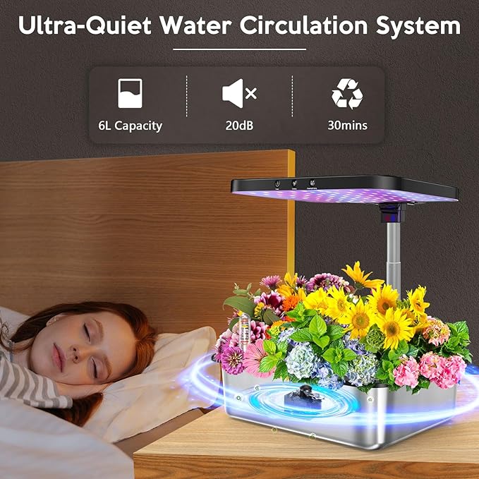 Hydroponics Growing System Herb Garden - HidroPony 15 Pods Indoor Gardening System with Grow Light, Stainless Steel Plants Germination Kit with Quiet Pump System, Gardening Gifts for Women-VerdiqueGarden